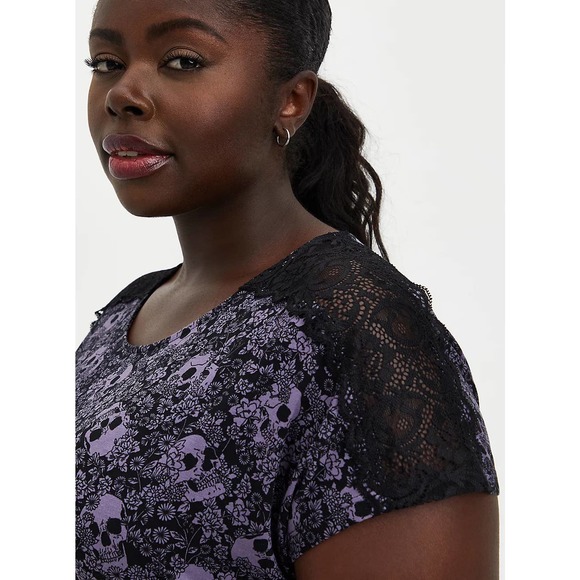 NWT Torrid Lace Dolman Super Soft Black Skull Shirt Top Plus Multi Size - Picture 4 of 5